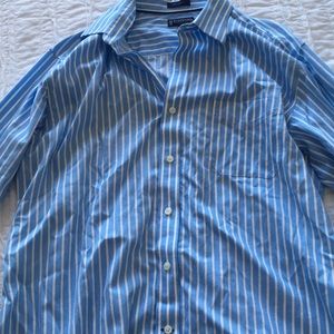 Men’s blue and white striped button up